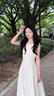 巧丂白色連衣裙女夏白月光2025新款夏日絕美長(cháng)款小白裙子a字收腰長(cháng)裙 杏色 M 曬單實(shí)拍圖