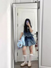 PMOG復(fù)古牛仔背帶連衣裙女夏季2025新款學(xué)院風(fēng)襯衫拼接吊帶裙兩件套裝 [三件套]襯衫+上衣+套裝裙 L 曬單實(shí)拍圖