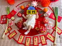 wua.wua寶寶滿月衣服春秋夏季薄款嬰兒衣服連體衣紅色中國風周歲新生兒 花開富貴（夏季短袖薄款） 59cm 曬單實拍圖