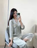 oein 睡衣女夏季2025年新款冰絲裸感家居服少女高級(jí)感蕾絲女士夏長(zhǎng)款 灰藍(lán)色 長(zhǎng)款 L [建議100-120斤] 曬單實(shí)拍圖