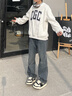 棉致美式牛仔褲男秋季潮牌寬松直筒褲子男闊腿長(cháng)褲男裝 復古藍 XL 曬單實(shí)拍圖
