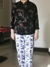 齊黛（QUEDIT）品牌香云紗上衣女2025新款官方旗艦店2025新款媽媽裝真絲襯衫 墨韻繁花 XL 推薦105-130斤 曬單實(shí)拍圖