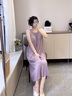 軒靚【帶胸墊】吊帶睡裙女夏莫代爾超長裙無袖睡衣冰絲涼感連衣裙 64383霧紫【固定胸墊】 L 曬單實拍圖