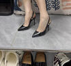 小野七天鏈條尖頭高跟鞋黑色女細跟漆皮性感御姐單鞋職業(yè)通勤包頭涼鞋 黑色 9cm 38 （適合37） 曬單實(shí)拍圖