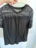 尚靜蕾絲鏤空拼接T恤夏季款純色V領(lǐng)修身顯瘦上衣女 黑色  XL  曬單實(shí)拍圖