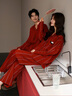 家樂芬紅色本命年男女睡衣結婚新婚情侶套裝棉質春秋季長袖家居服 A811840幸運紅-女款 XL 曬單實拍圖