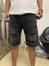 衣然呈品夏季新款懷舊寬松直筒牛仔短褲男破洞中褲復古休閑馬褲五分褲子男 黑色 L 【建議120-135斤】 曬單實(shí)拍圖