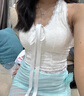 緋垚純欲V領(lǐng)掛脖吊帶露背心女帶胸墊蝴蝶結蕾絲上衣顯瘦系帶內搭 白色 均碼 背部彈力-適合體重120斤內穿 曬單實(shí)拍圖