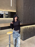 森馬（Semir）長(zhǎng)袖T恤女短款小心機(jī)顯瘦緊身2025發(fā)熱抓毛純色冬裝109725101010 曬單實(shí)拍圖