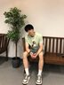 Hush Puppies【順滑絲光】暇步士男裝2025夏季新款經(jīng)典基礎款短袖圓領(lǐng)衫 蕁麻酒綠 L 曬單實(shí)拍圖