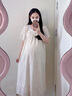 苒琦媽咪高級感孕婦夏裝大碼上衣夏季時(shí)尚過(guò)膝泡泡袖麻紗鉤花刺繡連衣裙子 米白色 XL 曬單實(shí)拍圖