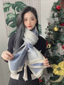 嫵（WOO）圍巾女秋冬2025新款百搭加厚保暖披肩外搭女感圍脖禮物 山水花語(yǔ)藍色  默認顏色 曬單實(shí)拍圖