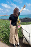 瀅筎悠冰絲垂感休閑裙褲子女夏季薄款2025年新款七分褲小個子闊腿褲 卡其色-有口袋 L110-125斤 均碼 曬單實拍圖
