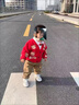 G.DUCKKIDS童裝男童秋裝套裝兒童衣服春秋季三件套小童寶寶周歲禮服男孩服裝 紅色英文熊三件套 90 碼建議身高75-85厘米 曬單實(shí)拍圖