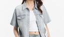 森馬（Semir）森柔牛仔|商場同款牛仔襯衫女短款寬松2025新款夏季分割襯衣圓領(lǐng) 牛仔淺黃泥染80331 XL 曬單實拍圖
