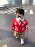 G.DUCKKIDS童裝男童秋裝套裝兒童衣服春秋季三件套小童寶寶周歲禮服男孩服裝 紅色英文熊三件套 90 碼建議身高75-85厘米 曬單實(shí)拍圖