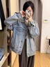 法舒琳美式復古破洞毛邊牛仔外套女春秋新款寬松休閑百搭工裝長(cháng)袖夾克潮 圖片色 L 建議125-140斤 曬單實(shí)拍圖