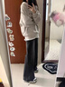 FSHE黑灰色闊腿牛仔褲女秋季薄款大碼高腰寬松顯瘦垂感窄版直筒拖地褲 黑灰色【磨白】褲 L 曬單實(shí)拍圖