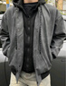 NASALIKE官方潮牌秋冬季外套男新款假兩件皮衣夾克痞帥連帽寬松棒球服上衣 黑灰色 L （推薦115-130斤） 曬單實(shí)拍圖