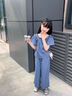 諾佳微淇女大童夏季短袖休閑套裝2025新款洋氣夏裝娃娃衫女孩闊腿褲兩件套 藍(lán)色 160 曬單實(shí)拍圖