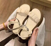 阿么手工女鞋仙女風(fēng)一字帶涼鞋女夏季2025新款休閑百搭5.5CM 米白色 37 曬單實(shí)拍圖
