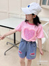 WVD國際品牌女童網紅炸街時髦牛仔短褲短袖2025新款洋氣夏季兒童寶寶夏裝套裝 粉紅色T恤+短褲 粉紅色T恤+短褲 100 CM 曬單實拍圖