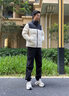 鴨鴨（YAYA）時(shí)空道宇系列羽絨服女短款2025秋冬新款立領(lǐng)撞色情侶男面包服外套 熊貓色 M （建議110-130斤） 曬單實(shí)拍圖