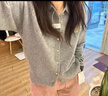 DAVEY MODE灰色刺繡POLO翻領(lǐng)毛衣女外套女秋冬復(fù)古慵懶寬松外穿 灰色 M 建議95-105斤 曬單實(shí)拍圖