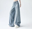 佐敘美式闊腿直筒牛仔褲女2025夏季新款潮流破洞寬松顯瘦垂感拖地褲女 湖藍色 L （106-120斤） 曬單實(shí)拍圖