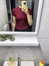 啄木鳥短袖t恤女2025夏季新款純色圓領(lǐng)正肩高級(jí)感修身顯瘦半袖 紅色 XL 曬單實(shí)拍圖