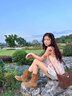 CHERY KALLY【徐若晗同款】氣質(zhì)復(fù)古騎士靴女士2025新款秋冬真皮粗跟中筒靴子 駝色 Camel 37 曬單實拍圖