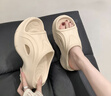 她享厚底拖鞋女外穿松糕底增高時尚一字涼拖鞋 TF421 卡其 38/39 曬單實拍圖