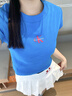 Calvin KleinJeans【明星同款】25夏季女士字母印花ck辣妹正肩短袖上衣T恤 CFM-亮藍 S 曬單實(shí)拍圖