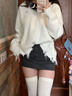 VEOX毛衣女針織衫女2025新款秋季軟糯V領(lǐng)長(cháng)袖vintage美拉德穿搭上衣 白色 M 【90-105斤】 曬單實(shí)拍圖