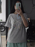 沂歆短袖女潮流t恤衫女士夏季衣服新款2025年洋氣顯瘦遮肚子上衣半袖 【花灰色】多巴胺蝴蝶結(jié)短袖 M 【建議體重約80-100斤】 曬單實(shí)拍圖