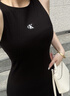 Calvin KleinJeans25早秋新款女士性感露腰c(diǎn)k修身顯瘦背心針織連衣裙47C294G UB1-太空黑 XS 曬單實(shí)拍圖