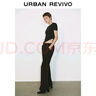 UR2025春季新款女裝不規(guī)則褶皺皮牌裝飾修身短袖T恤UWM450036 正黑 M 曬單實拍圖