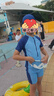 ASK JUNIOR泡溫泉男童泳衣2025夏連體式兒童泳裝短袖中大童游泳衣 藍色 160  曬單實(shí)拍圖