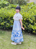 迪士尼（Disney）童裝女童漢服夏季馬面裙兒童唐裝2025新款女孩六一表演服半身裙夏 2438青花瓷套裝+項鏈 140 建議9~10歲（130-140cm） 曬單實拍圖