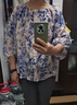 德瑪納【深藍(lán)的永恒】春秋韓系ins風(fēng)印花襯衫泡泡袖遮肉氣質(zhì)襯衣女 曬單實(shí)拍圖