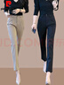 皮爾卡丹（pierre cardin）高腰彈力顯瘦煙管褲女2025年春夏季新款小個子休閑直筒九分西裝褲 黑色 XL (建議115斤-130斤) 曬單實(shí)拍圖