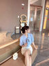 佐敘小眾襯衣法式上衣港風(fēng)夏季蝴蝶結時(shí)尚短袖白襯衫女甜美垂感襯衣  藍色 M (90-100斤） 曬單實(shí)拍圖