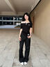 LDBE辣妹美式復(fù)古短袖t恤女夏季2025爆款小眾設(shè)計感顯瘦修身收腰上衣 黑色 M 【90-110斤】 曬單實(shí)拍圖