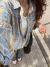 凡衣儂vintage黃藍色磨毛格子襯衫男款高級感長袖襯衣美式復(fù)古情侶外套 黃色 XL [推薦120-140斤] 曬單實拍圖