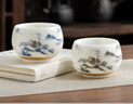 金鑲玉茶杯 功夫茶具品茗杯對(duì)杯羊脂玉白陶瓷送禮禮盒高檔 煙汀唱晚 曬單實(shí)拍圖