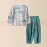 GOKU兒童漢服套裝春夏中秋節男童國風(fēng)唐裝古裝國學(xué)新中式節目表演服裝 青色 100 無(wú)繩子 曬單實(shí)拍圖