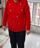 恒源祥100純羊毛開(kāi)衫外套女2025秋季圓領(lǐng)針織上衣寬松大碼媽媽毛衣外搭 大紅 3XL 曬單實(shí)拍圖
