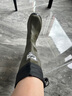 馬尼亞袋鼠（MANIYADAISHU）柔軟可折疊家庭親子高筒雨鞋徒步防水長筒雨靴露營水鞋通勤水靴 軍綠色-束口 38 39 成人款 曬單實拍圖
