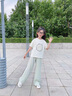 小豬彼特女童夏季套裝2025新款洋氣兒童短袖闊腿褲兩件套夏裝大童運動衣服 18907漸變綠15038綠色 160 cm 曬單實拍圖