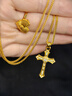 老鋪黃金古法手工足金項鏈·十字架1號鉆飾吊墜（金鏈款） 中號金重約13.6g 曬單實(shí)拍圖